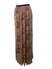 Purple, pink, peach, and yellow floral-print pants with matching, attached, maxi-skirt overlay.