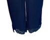 Dark blue, sheer jumpsuit with lace-trimmed pant cuffs. 