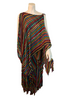 Sheer, knit, rainbow, striped tunic & skirt set with multi-layered draping. 