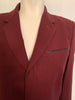 Burgundy, button-up blazer with notched-lapel and 3 slit pockets. 