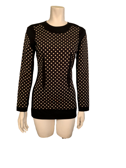 Front view of mannequin wearing long sleeve Moschino Polka Dot Tunic/ Dress